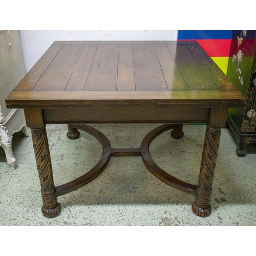 172 - DRAWLEAF TABLE, 76cm H x 106cm W x 106cm D, 183cm extended, circa 1925, oak.