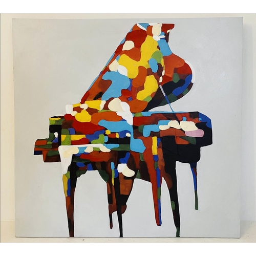 414 - CONTEMPORARY SCHOOL, the piano, oleograph on canvas, 100cm x 100cm.