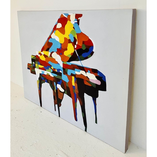 414 - CONTEMPORARY SCHOOL, the piano, oleograph on canvas, 100cm x 100cm.