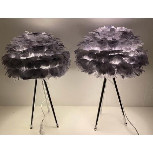 416 - FEATHER CLOUD TABLE LAMPS, a pair, polished metal bases, 
60cm x 40cm x 40cm.