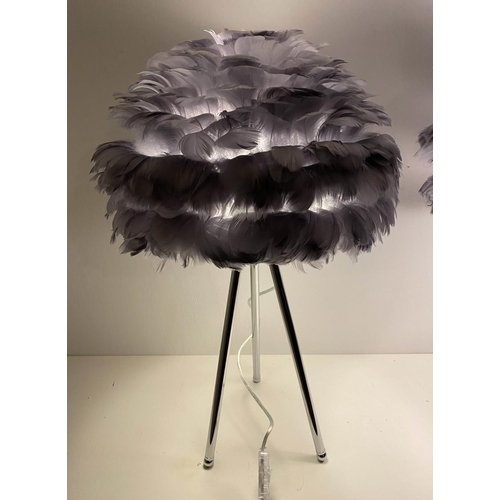 416 - FEATHER CLOUD TABLE LAMPS, a pair, polished metal bases, 
60cm x 40cm x 40cm.