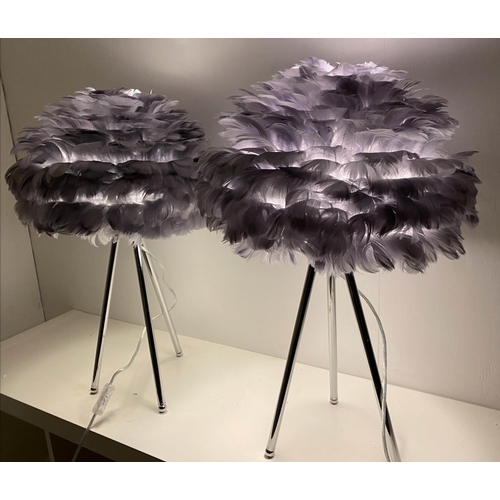 416 - FEATHER CLOUD TABLE LAMPS, a pair, polished metal bases, 
60cm x 40cm x 40cm.