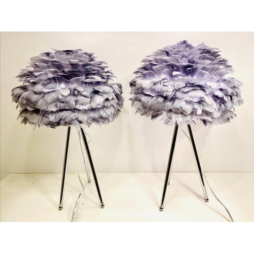 416 - FEATHER CLOUD TABLE LAMPS, a pair, polished metal bases, 
60cm x 40cm x 40cm.