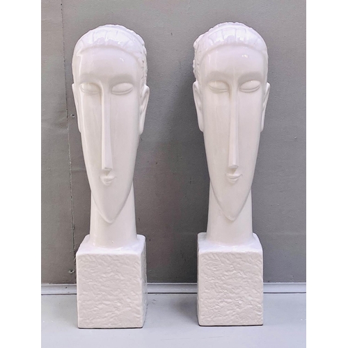 424 - CONTEMPORARY SCHOOL, untitled sculptural busts, a pair, 60cm H x 15cm W, glazed ceramic.