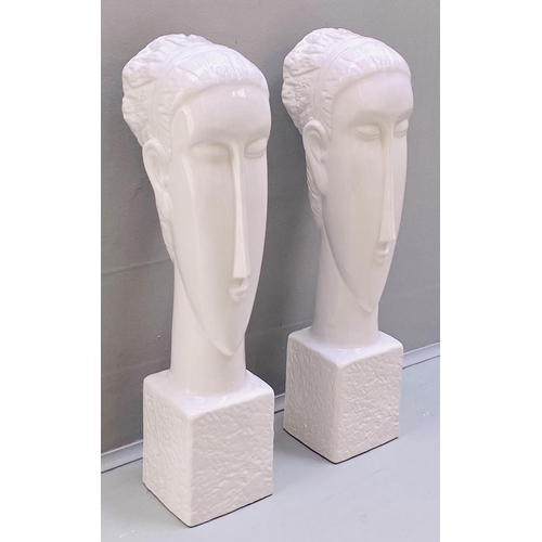 424 - CONTEMPORARY SCHOOL, untitled sculptural busts, a pair, 60cm H x 15cm W, glazed ceramic.