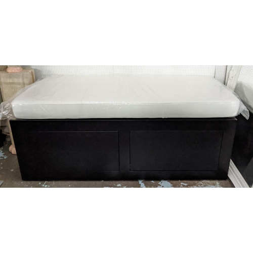 484 - DAYBED, 200cm x 95cm x 80cm, contemporary ebonised design, two drawers.