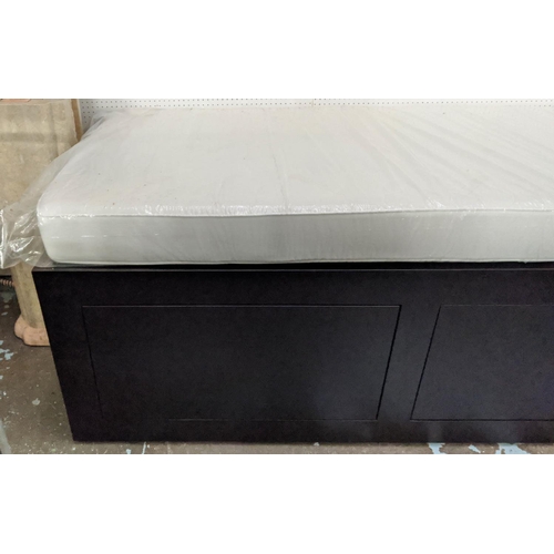 484 - DAYBED, 200cm x 95cm x 80cm, contemporary ebonised design, two drawers.