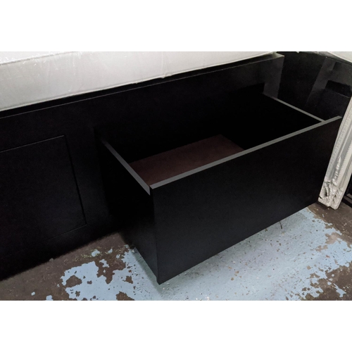 484 - DAYBED, 200cm x 95cm x 80cm, contemporary ebonised design, two drawers.