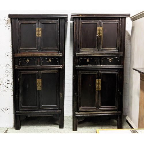 230 - MARRIAGE CABINETS, 174cm H x 86cm x 48cm, a pair, Chinese lacquer, each with four doors and two draw... 