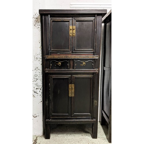 230 - MARRIAGE CABINETS, 174cm H x 86cm x 48cm, a pair, Chinese lacquer, each with four doors and two draw... 