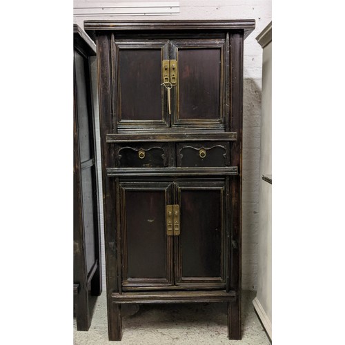 230 - MARRIAGE CABINETS, 174cm H x 86cm x 48cm, a pair, Chinese lacquer, each with four doors and two draw... 