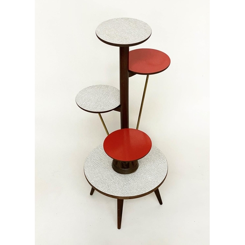 490 - ISLE MOBEL CAKE STAND, vintage 1950s French, red and chequer formica, circular stand on gilt metal a... 