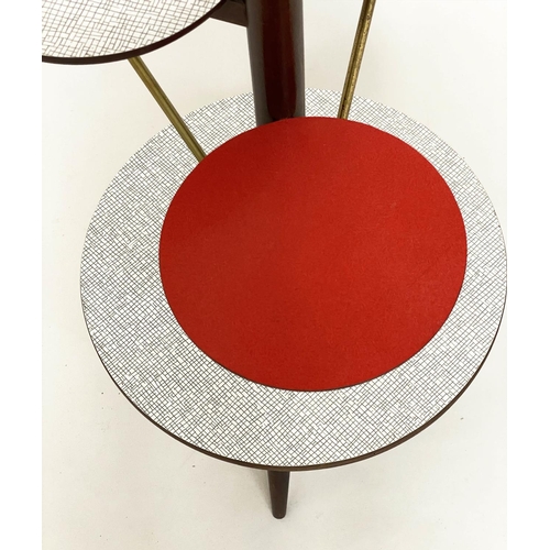 490 - ISLE MOBEL CAKE STAND, vintage 1950s French, red and chequer formica, circular stand on gilt metal a... 