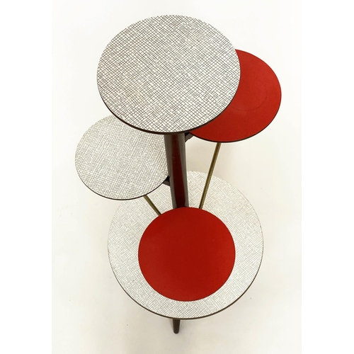 490 - ISLE MOBEL CAKE STAND, vintage 1950s French, red and chequer formica, circular stand on gilt metal a... 