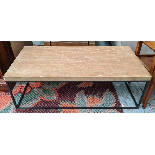 489 - LOW TABLE, 119cm x 59cm x 40cm, wooden top on metal frame base.