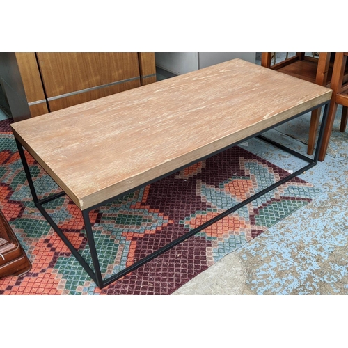 489 - LOW TABLE, 119cm x 59cm x 40cm, wooden top on metal frame base.