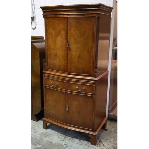 232 - COCKTAIL CABINET, 153cm H x 76cm W x 46cm D, Georgian style walnut and maple with four doors, two dr... 