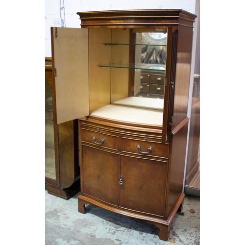 232 - COCKTAIL CABINET, 153cm H x 76cm W x 46cm D, Georgian style walnut and maple with four doors, two dr... 