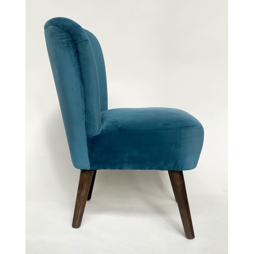 396 - COCKTAIL CHAIRS, a pair, 78cm H, 1950s Italian style ocean blue plush velvet with ribbed backs and t... 