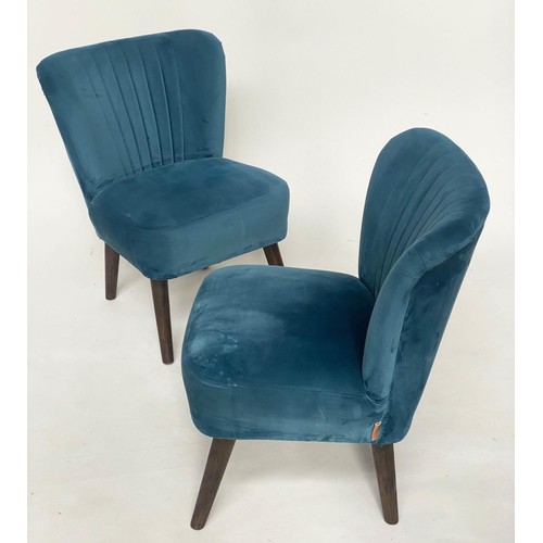 396 - COCKTAIL CHAIRS, a pair, 78cm H, 1950s Italian style ocean blue plush velvet with ribbed backs and t... 