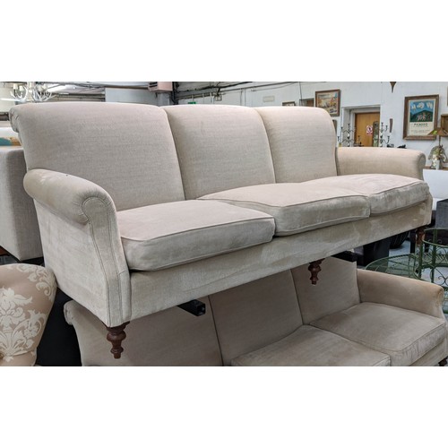 481 - KINGCOME LUCERNE SOFA, three seater, classic design, cream upholstered, turned feet to front, 86cm H... 