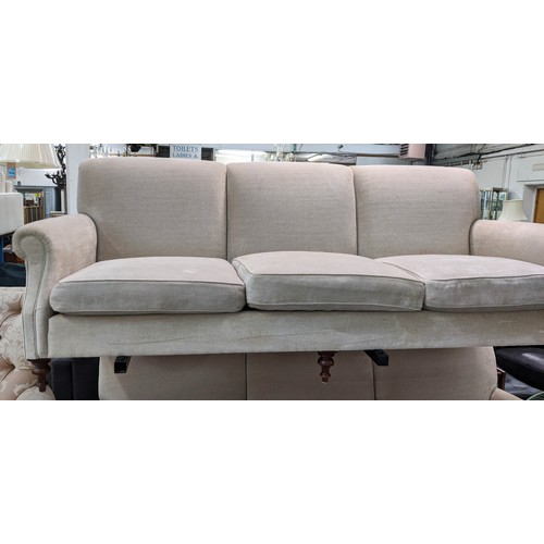 481 - KINGCOME LUCERNE SOFA, three seater, classic design, cream upholstered, turned feet to front, 86cm H... 