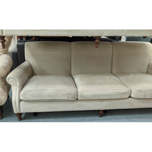 482 - KINGCOME LUCERNE SOFA,  three seater, classic design, cream upholstered, turned feet to front, 86cm ... 