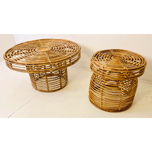 433 - BAMBOO SIDE TABLES, two differing, 80cm diam. x 46cm H at largest, 1970s Italian style. (2)