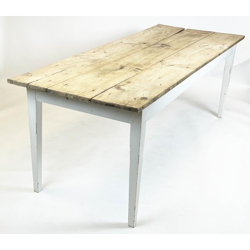 153 - FARMHOUSE TABLE, Provincial pine planked top on a painted base, 75cm H x 203cm x 80cm.