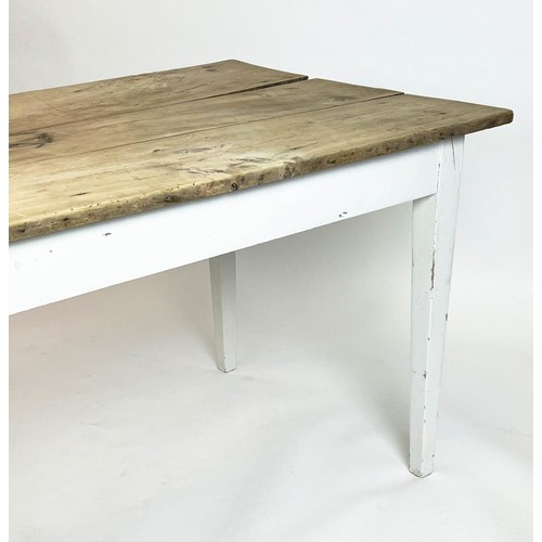 153 - FARMHOUSE TABLE, Provincial pine planked top on a painted base, 75cm H x 203cm x 80cm.