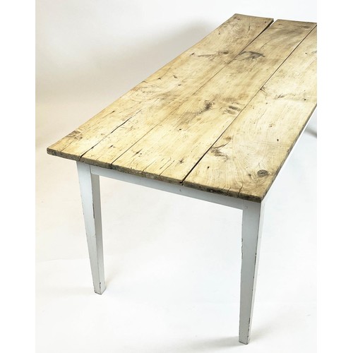 153 - FARMHOUSE TABLE, Provincial pine planked top on a painted base, 75cm H x 203cm x 80cm.