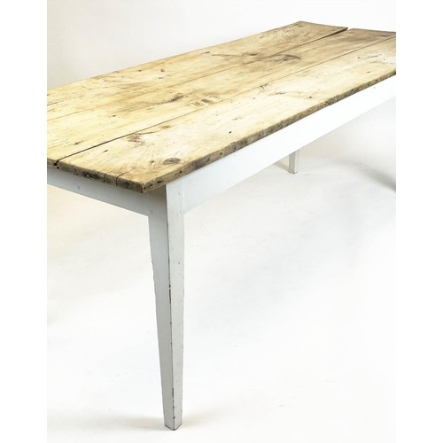 153 - FARMHOUSE TABLE, Provincial pine planked top on a painted base, 75cm H x 203cm x 80cm.