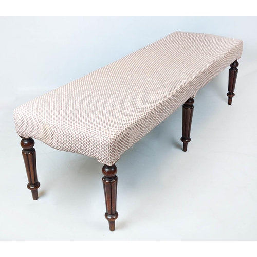 215 - LONG STOOL, 46cm H x 155cm W x 49cm D, part Victorian mahogany and newly upholstered.