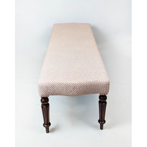 215 - LONG STOOL, 46cm H x 155cm W x 49cm D, part Victorian mahogany and newly upholstered.