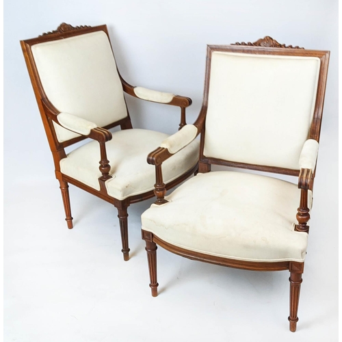 216 - FAUTEUILS, 99cm H x 66cm W, a pair, circa 1880, French walnut in old calico. (2)