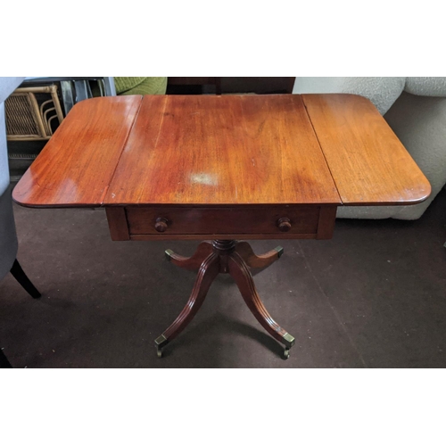 79 - PEPMBROKE TABLE, 110cm W open x 75cm H x 77cm D 19th century mahogany drop flap with a single drawer... 