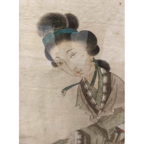 28 - 19TH CENTURY CHINESE SCHOOL, two figurative studies and two still lifes watercolour on silk, 81cm H ... 