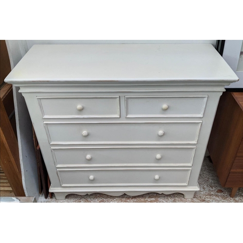 390 - CHEST OF DRAWERS, 114cm x 47cm x 102cm, white painted, two short above three long drawers.