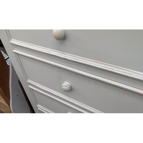 390 - CHEST OF DRAWERS, 114cm x 47cm x 102cm, white painted, two short above three long drawers.