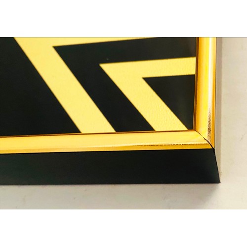 413 - COCKTAIL TRAYS, a set of 3, black and gold art deco style design, 5cm x 40cm x 25cm.