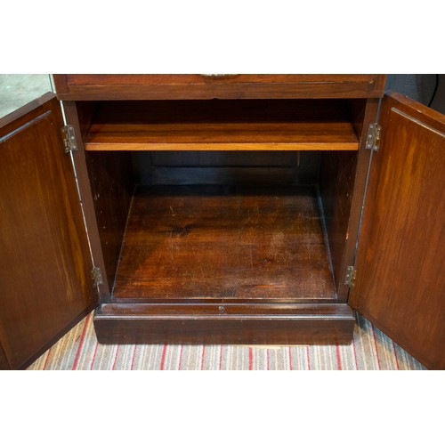 228 - COLLECTORS SECRETAIRE CABINET, Edwardian mahogany, fitted mirrored doors enclosing five drawers, sec... 