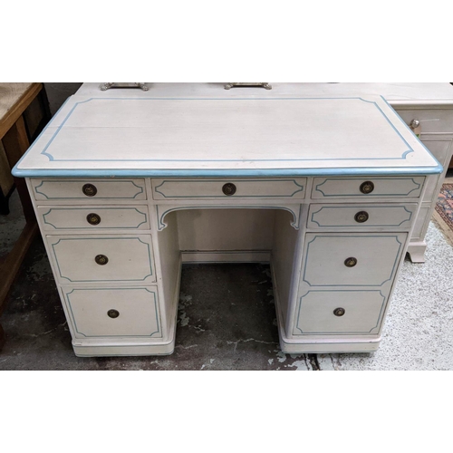 236 - KNEEHOLE DESK, 117cm W x 59cm D x 81cm H, Victorian and later painted with eight drawers.