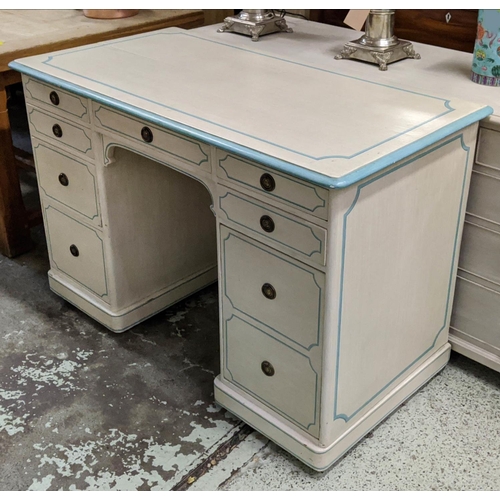 236 - KNEEHOLE DESK, 117cm W x 59cm D x 81cm H, Victorian and later painted with eight drawers.