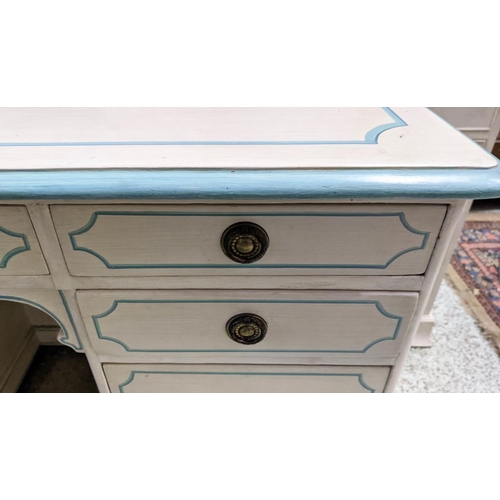 236 - KNEEHOLE DESK, 117cm W x 59cm D x 81cm H, Victorian and later painted with eight drawers.