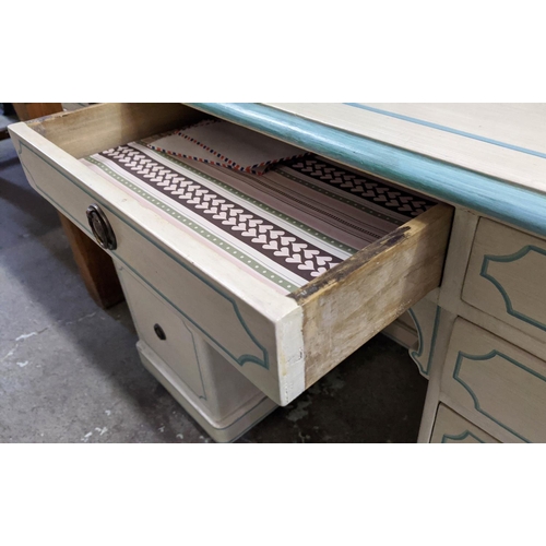 236 - KNEEHOLE DESK, 117cm W x 59cm D x 81cm H, Victorian and later painted with eight drawers.