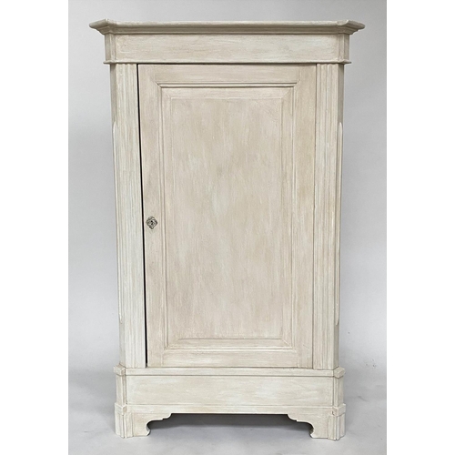 133 - ARMOIRE, 190cm H x 120cm W x 62cm D, French traditionally grey painted with single panelled door enc... 