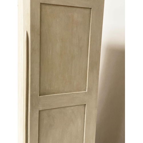 133 - ARMOIRE, 190cm H x 120cm W x 62cm D, French traditionally grey painted with single panelled door enc... 