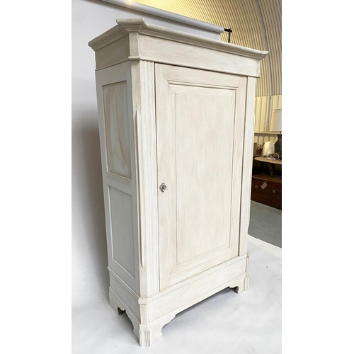 133 - ARMOIRE, 190cm H x 120cm W x 62cm D, French traditionally grey painted with single panelled door enc... 