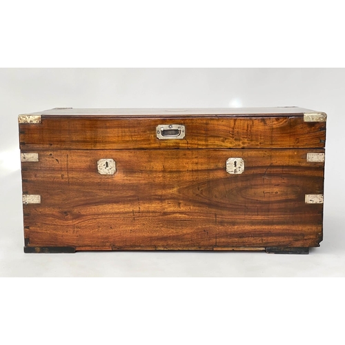 145 - TRUNK, 19th century Chinese export camphorwood and brass bound with rising lid and carrying handles,... 