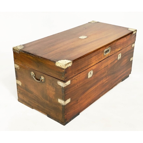 145 - TRUNK, 19th century Chinese export camphorwood and brass bound with rising lid and carrying handles,... 